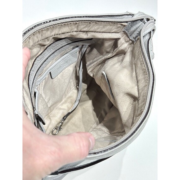 Michael Kors Brooke Gray Pebble Leather Crossbody Shoulder Bag Chain Medallion - Picture 10 of 13